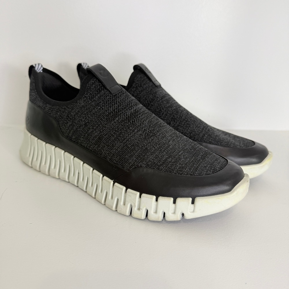 ECCO Gruuv Womens Slip On‎ Sneakers Black Grey Knit Leather Dual Fit Shoes 40